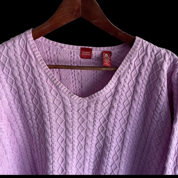 Valerie Steven’s vintage cable knit v-neck pink cotton sweater XL - Picture 3 of 8